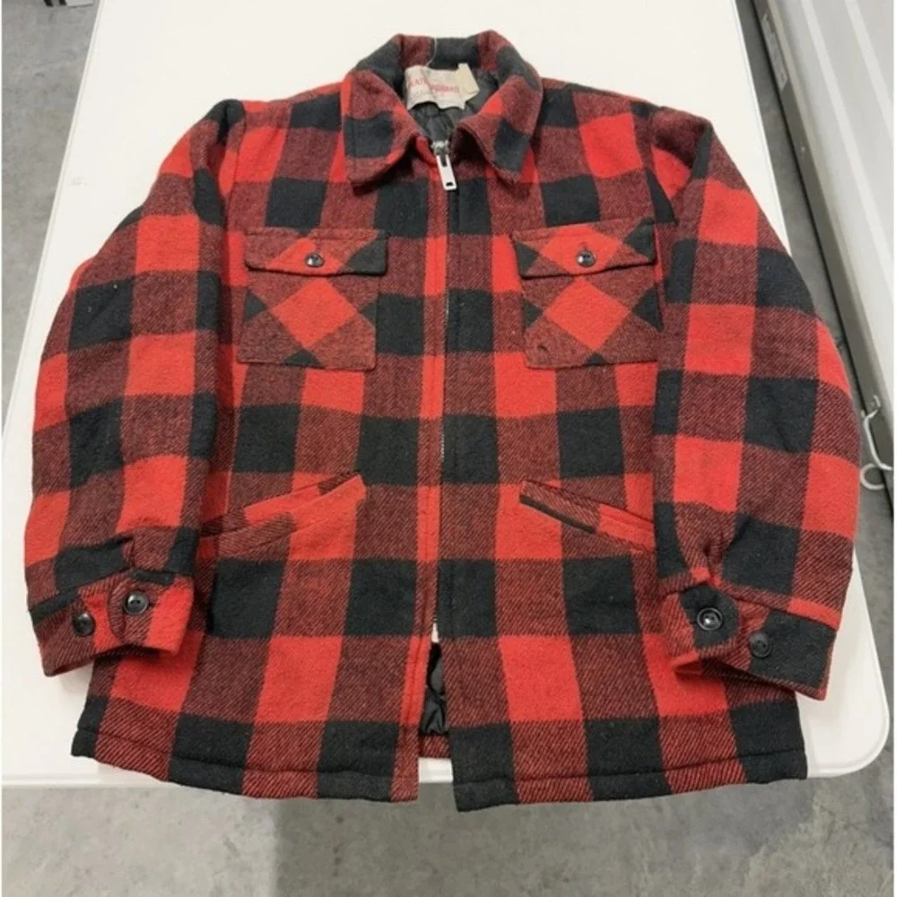 Vintage 80s Weatherguard by Shane Buffalo Plaid Wool Blend‎ Zip Up Jacket Medium